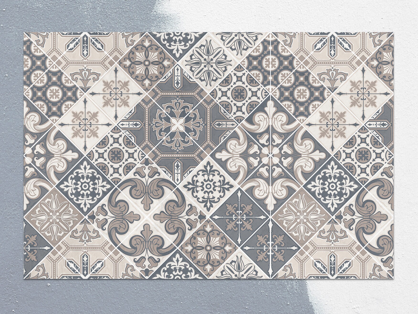Portugal Rug Pale Brown Portugal Tiles Rug Vinyl Mat Gray Vinyl Rug Beige | Etsy