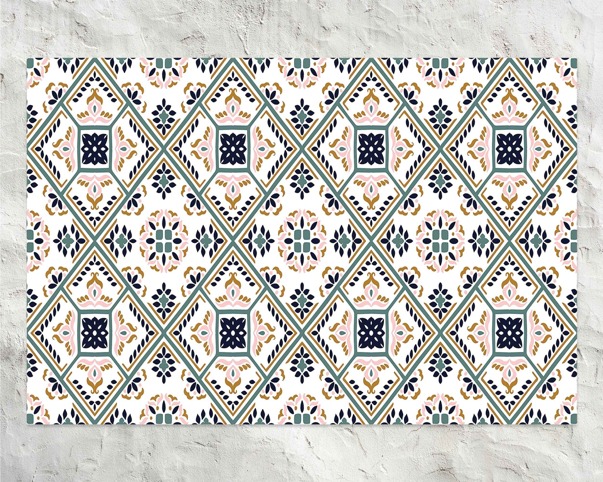 Diamond Tile Rug Classic Elegant Diamond Tiles Patern Vinyl Rug, Elegant Vinyl Mat, Blue ...
