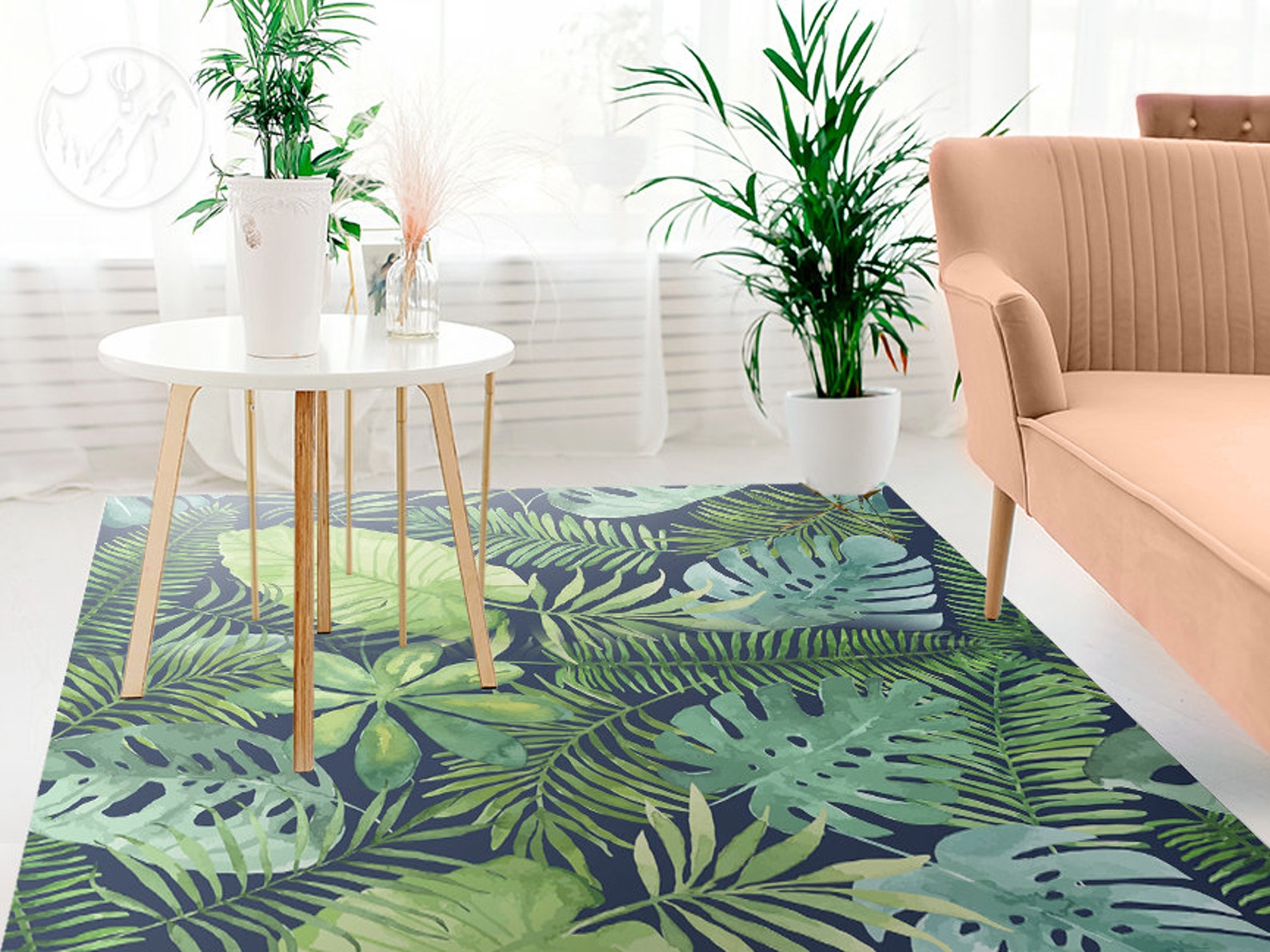 Monstera Leaves Vinyl Mat Green Vinyl Floor Mat Blue Vinyl Etsy