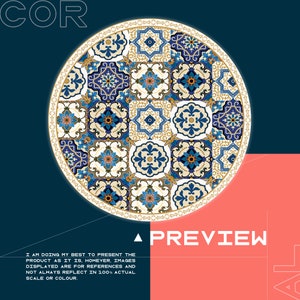 Beja Vinyl Mat, Round Vinyl Mat, Tile Round Rug, Beige and Blue Vinyl Floor Mat, Kitchen Mat, Vinyl Flooring, Kitchen Mats For Floor