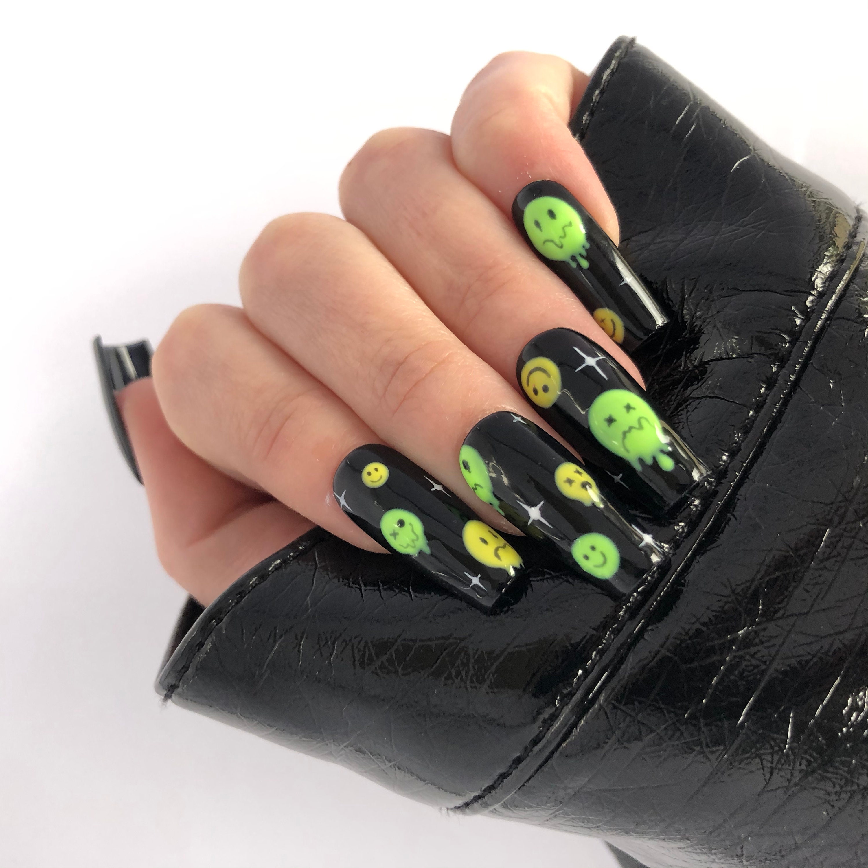 Smiley Face Press On Nails Stick On Nails Handpainted Etsy