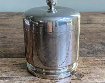Vintage Minimalist Silver Lidded Canister - Polished Chrome Vanity Jar or Mid-Century Style Tea Caddy - 5.25" Tall