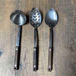 3 Pc. Stainless Utensil Set Serving Spoon Ladle and Slatted Spoon Vintage