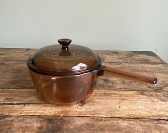 1.5 Liter w/Lid Amber Corning Pyrex FRANCE Vision Ware Glass Sauce Pan Pot