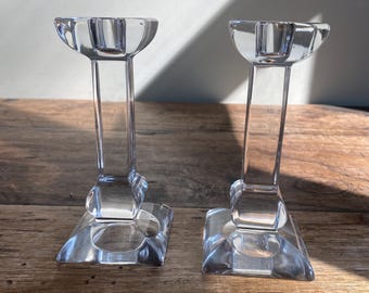 Vintage Villeroy & Boch Siena Crystal Candlestick Holders - Set of 2 - 24% Lead Crystal - 6" Taper Holders - Made in Austria