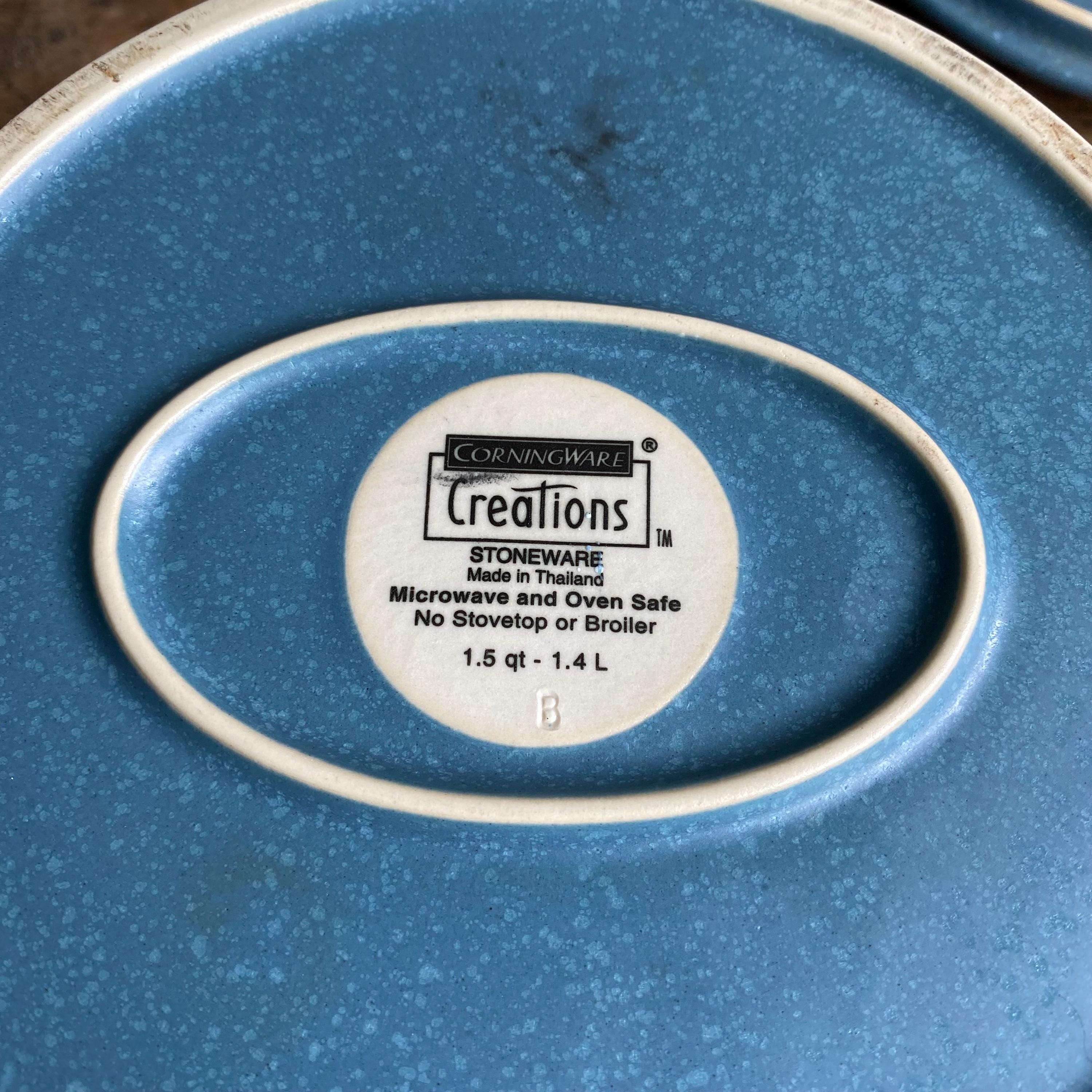 Corningware Creations Stoneware Blue Denim Round 1.5 Qt Covered