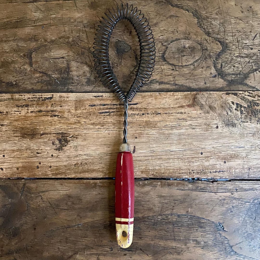 Vintage Coil Wire Whisk With Wooden Red Handle 9