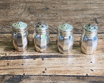 Vintage Wm. A. Rogers Silver Plate Mini Salt & Pepper Shakers Set of 4 Paneled Octagonal Design Individual Personal Shakers Made in Canada