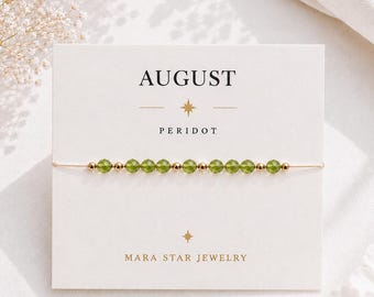 August Peridot Bracelet – Genuine Faceted Green Gemstones, Leo Virgo Birthstone
