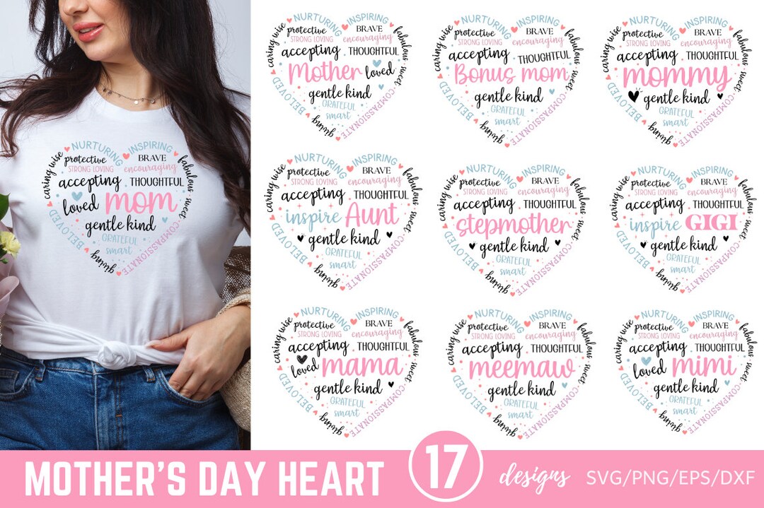 Heart Shape Mom Bundle, Heart Shape Grandma Svg, Aunt Svg, Mom Shirt ...