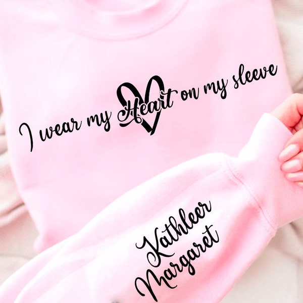 Wear My Heart On My Sleeve PNG SVG Bundle, Font Included For DIY Personalization, Personalize Kids Name On Sleeve, Mama Svg, Custom Gift Svg