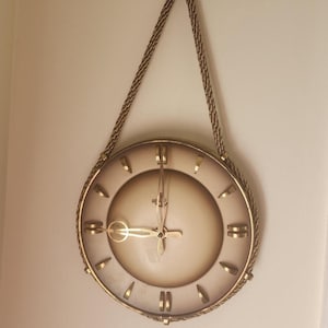 1950s Anker Wall Clock Mid cent mod Rope Germany mechanical Movement Brass