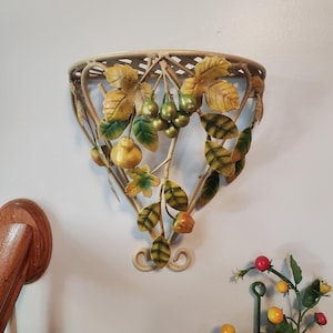 Decoline~Design Italian Toleware Metal Mixed Fruits & Leaf Wall Sconce 1960's