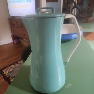 Vintage 1956 Dansk Jens Quistgaard Kobenstyle Turquoise Enamel Percolator Coffee Pot