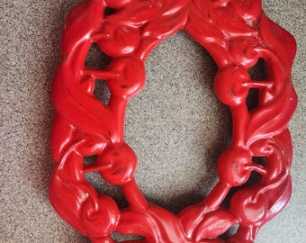 Vintage French INVICTA enameled cast iron trivet, red cherries, made in France, cast iron trivet
