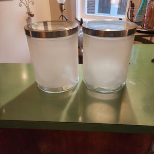 2 IKEA Droppar Frosted Glass Storage Containers Jars W/lids by Maya Robert