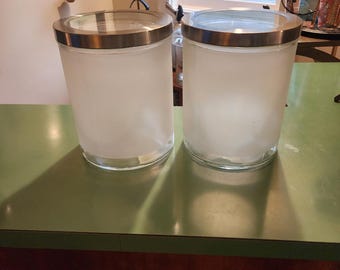Marilynsvintagenl - IKEA DROPPAR Frosted Glass Jar, Stainless Steel Lid - Set of 2