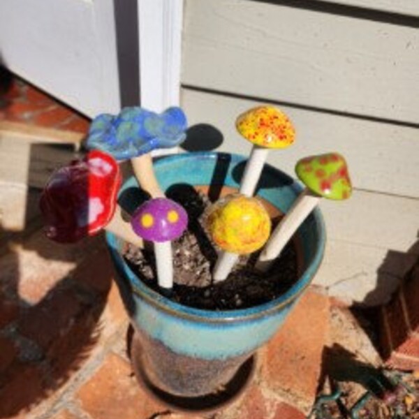 Ceramic Garden Stakes Mushroom Etsy