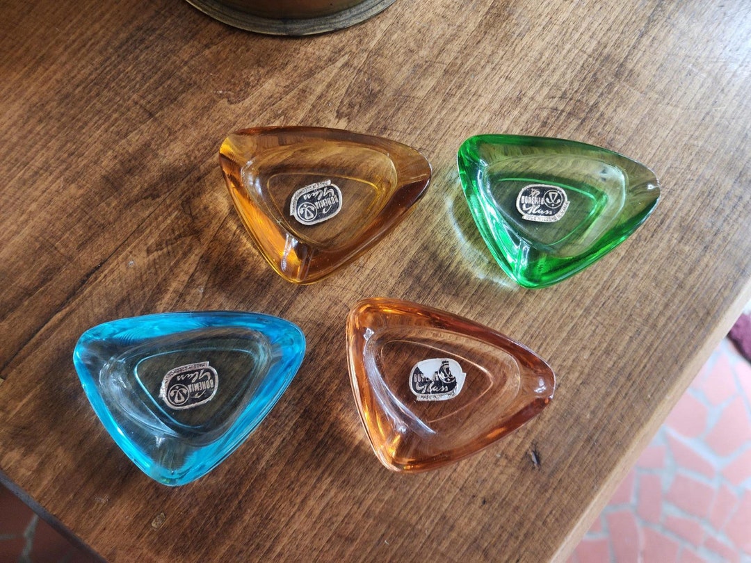 Bohemia Glass Ashtray Set Etsy