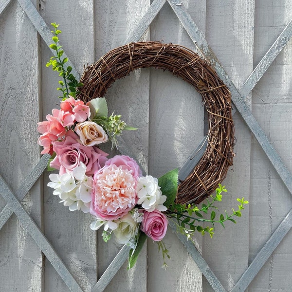 Handmade floral faux flowers door wreath - made to order in any colours! •