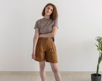 Mid Rise Linen Shorts For Women, Sustainable Summer Linen Clothing For Women,Loose Linen Shorts For Women,Oversized Wide Summer Shorts