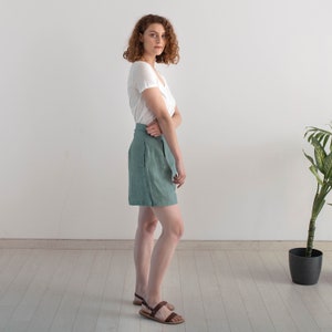 Grey Blue Linen Shorts for Woman, High Waist Shorts, Linen Clothing, Linen Shorts For Women, Flared Leg Linen Shorts image 3