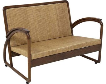 Italian Rationalist Loveseat in Wood and Rattan