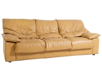 Vintage Italian Sofa Camel-Colored Leather Three-Seat, 1970s