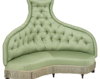 Italian Vintage Luxury Sofa in Wood and Green Silk Satin