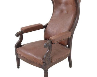 French Antique Armchair in Original Wood and Leather