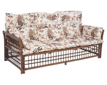 Vivai del Sud Vintage Wood and Rattan Sofa W Floral Fabric