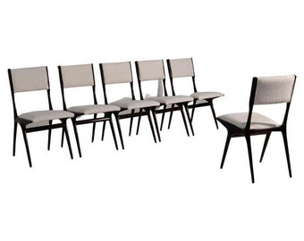 Set of six Carlo De Carli chairs in white bouclè