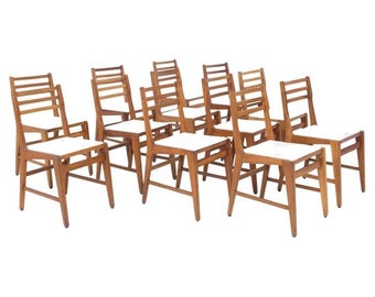 Bbpr Set of 12 Wooden Mid-Century Chairs in Bouclé