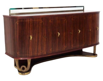 Paolo Buffa Mid-Century Sideboard in Brass, Wood and Glass (Attr.)