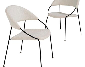 Rare Pair of Chairs by Gastone Rinaldi Model Du 41 Rima, in White Bouclè