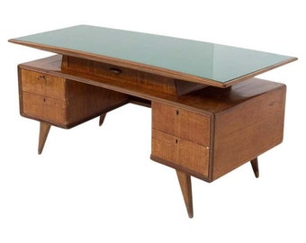 Elegant vintage Italian desk with green glass