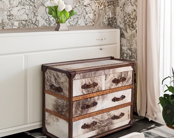 Pony and leather chest of drawers