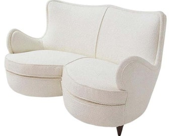 Giulio Minoletti Italian Sofa in White Bouclé 'Attr.'