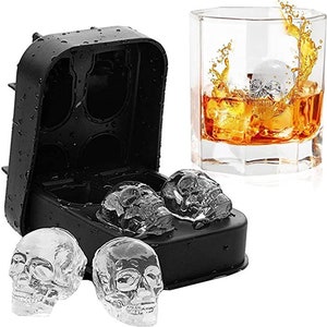 2 Pcs 3D Pirate Skull Ice Cube Mold Tray, 2.2 Thick Silicone Fun Shapes  Whiskey Ice Mold With Funnel for Cocktails,bourbon,brandy, Whiskey 