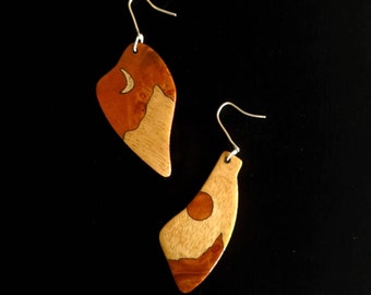 Silver and precious wood earrings - Longitude