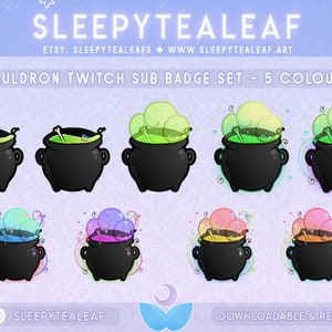 Witch Cauldron Twitch Sub Badges - 5 Farben