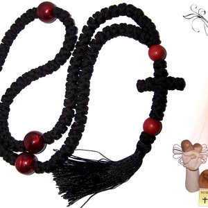 Orthodox Chotki 100 Knots Prayer Knotted Rope / Komboskini with big Red Beads (24&quot; long)