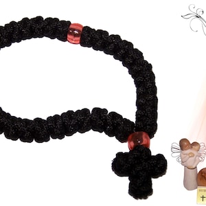 Orthodox Chotki 33 knots Prayer Rope With Orange Beads and knotted cross