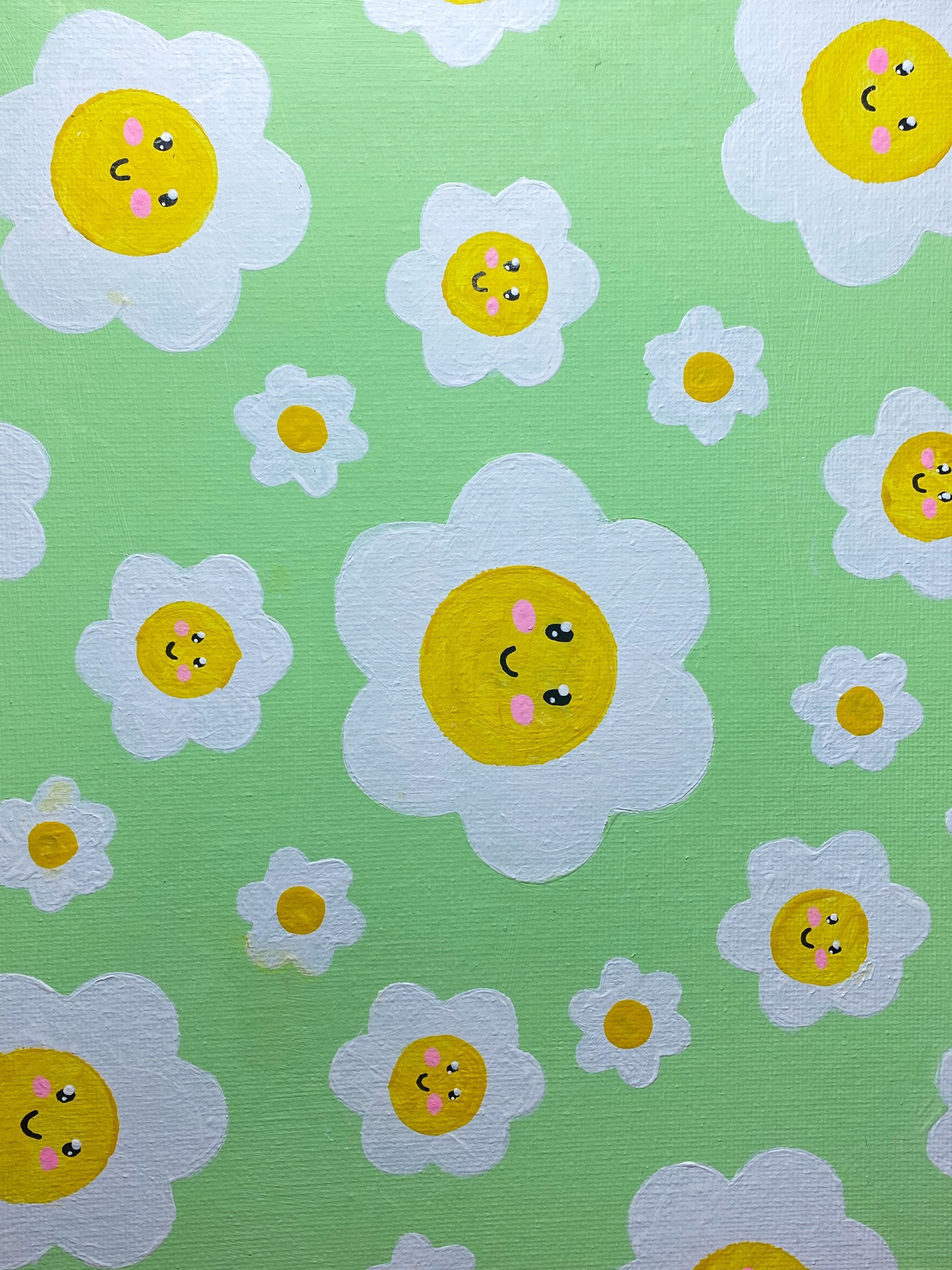 Hand painted cute daisy flower painting with smiley faces on Etsy
