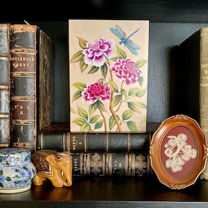 Chinoiserie-wenskaart bloem en libel/roze bloem en turquoise libel blanco kunstkaart/origineel kunstwerk/luxe Moederdagkaart