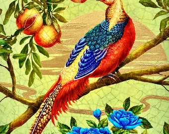 Impression d'art chinoiserie/Art mural chinoiserie/Peinture chinoiserie/Impression d'art faisan doré/Art de luxe à la feuille d'or/Cadeau d'anniversaire pour la fête des mères