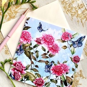 Chinoiserie-wenskaart/wenskaart pioenvlinder/lege wenskaart/luxe Moederdagkaart/luxe verjaardagskaart/moederdagkaart