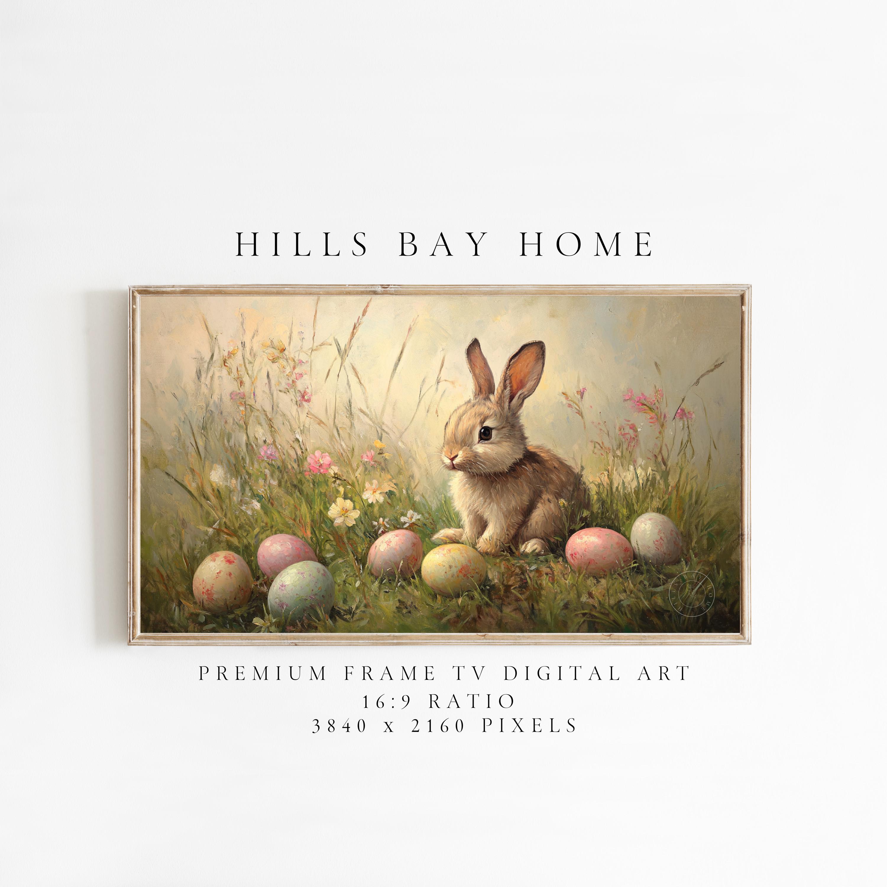 Bunny with Easter Eggs Frame Tv Art, Digital Download Art for Frame Tv, Spring Meadow Tv Art, Spring Tv Art, Easter Frame Tv Art, Instant