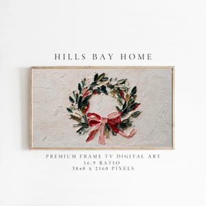 Christmas Wreath Frame Tv Art, Digital Download Art for Frame Tv, Winter Tv Art, Christmas Tv Art, Painting Frame Tv Art