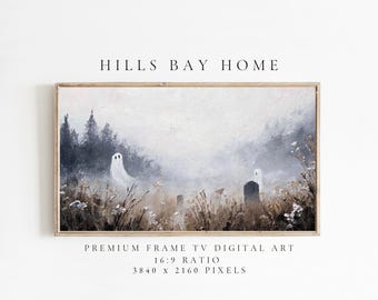 Graveyard Ghost Frame Tv Art, Digital Download Art for Frame Tv, Fall Tv Art, Halloween Tv Art, Painting Frame Tv Art, Spooky Tv Art